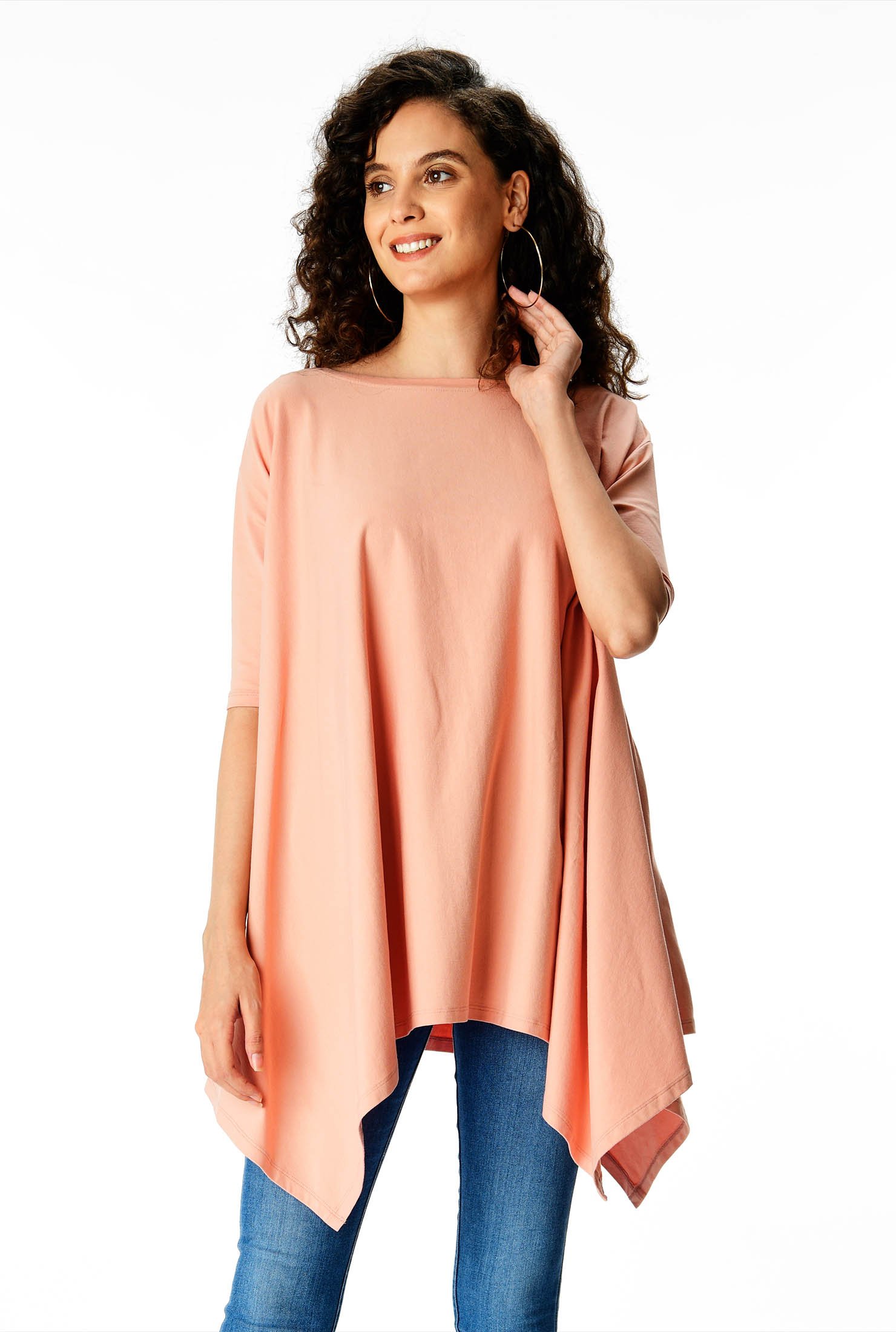 Shop Asymmetric hem cotton knit tunic top eShakti