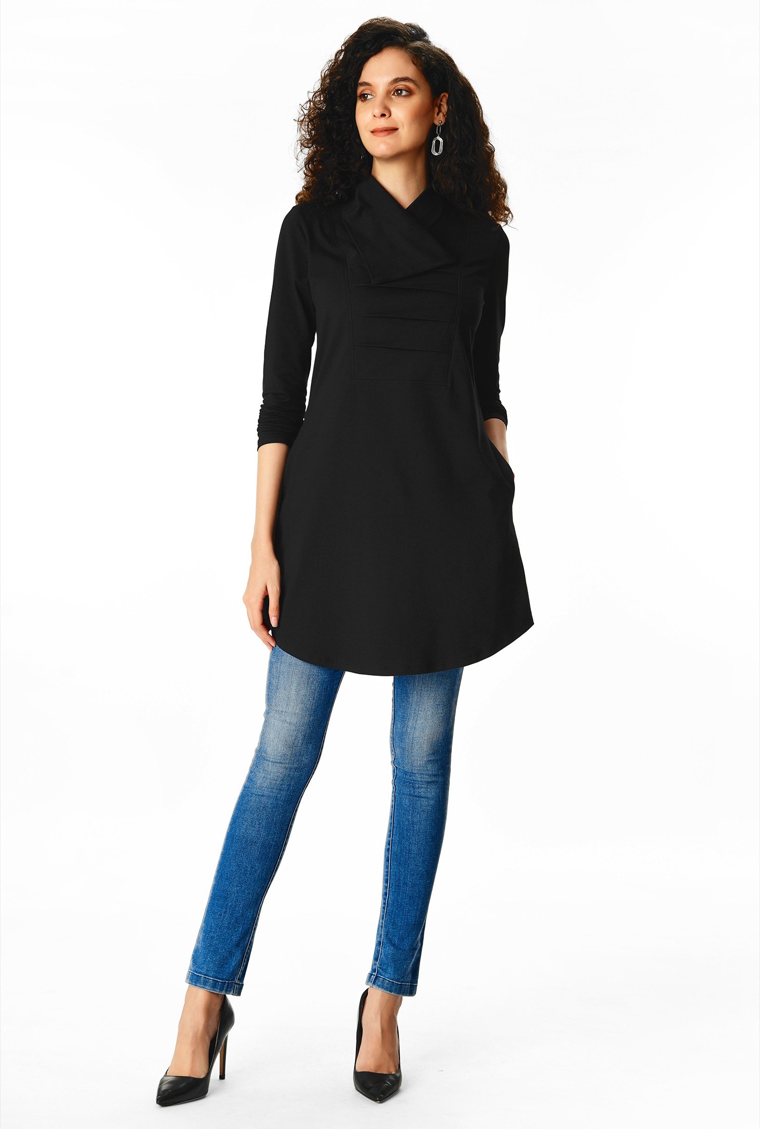 Shop Asymmetric neck cotton knit tunic dress | eShakti