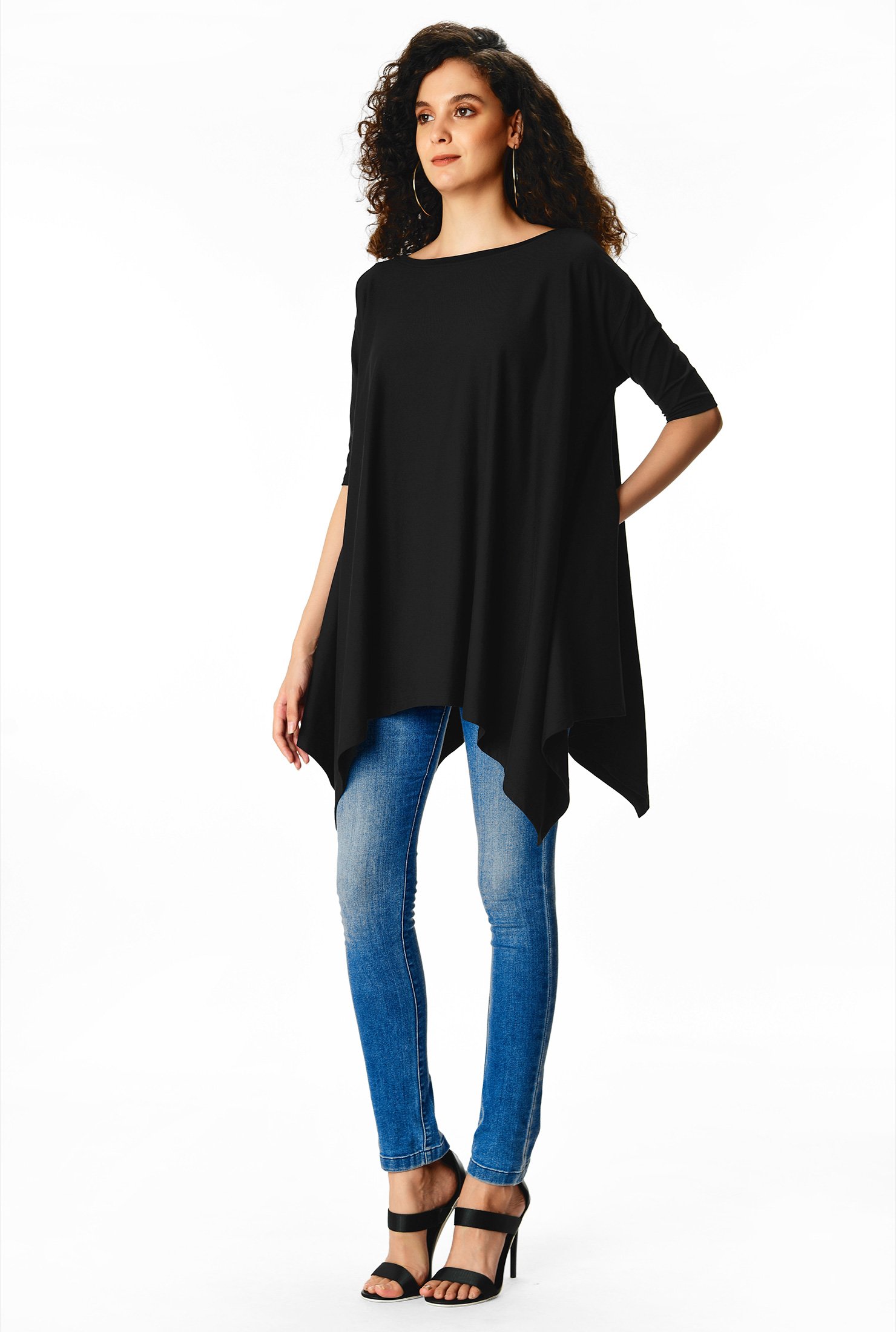 Shop Asymmetric hem cotton knit tunic top | eShakti