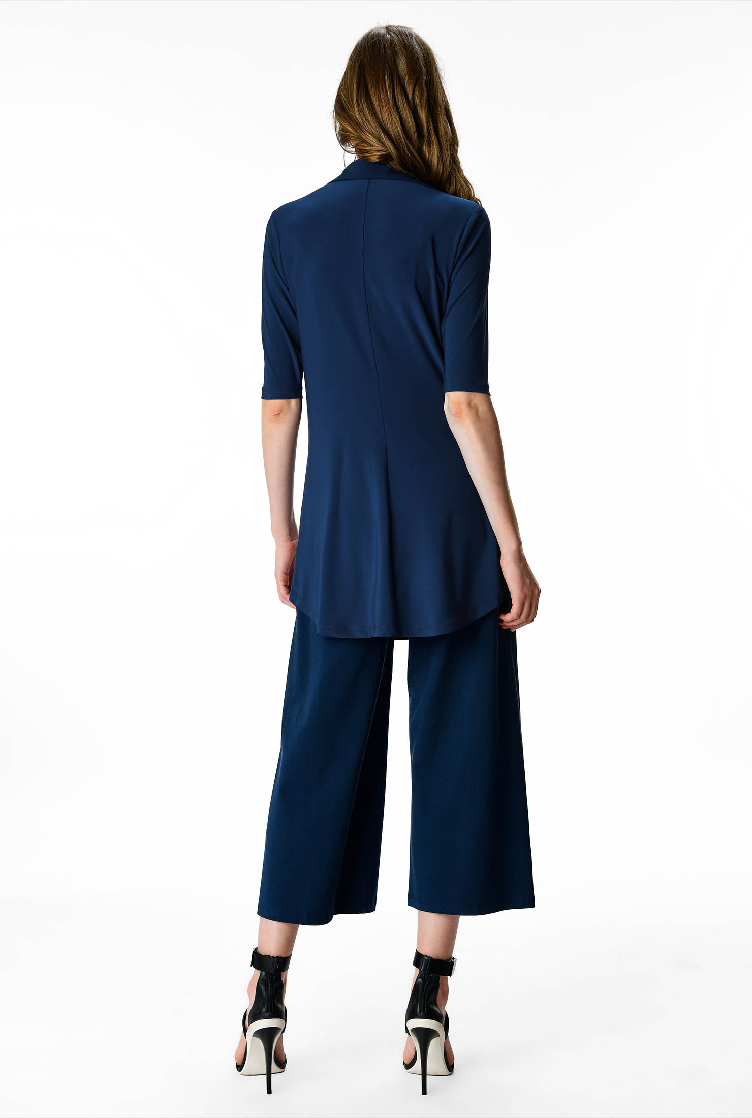 Shop Drape front jersey knit tunic and cotton knit crop pant set eShakti
