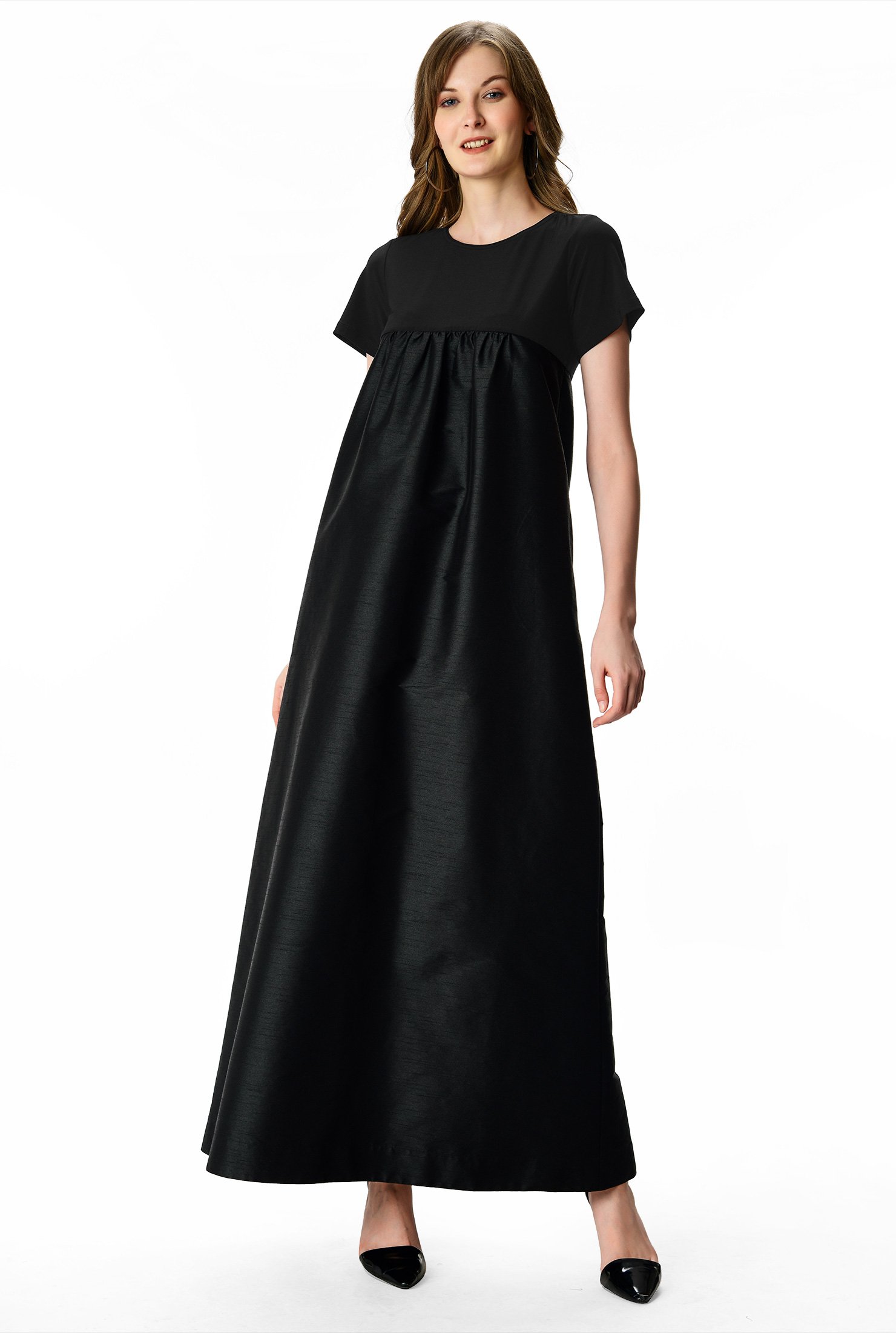 maxi shift dress with sleeves