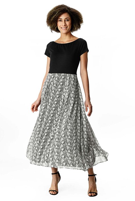Shop Cotton knit and geo print georgette dress | eShakti