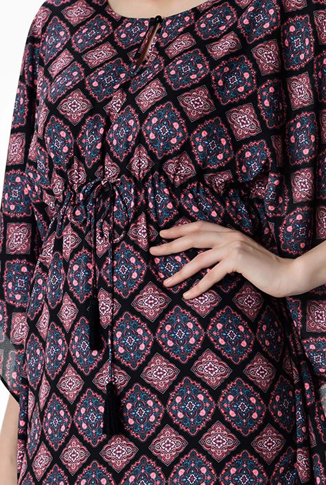 Shop Tile print crepe kaftan and cotton knit pants set | eShakti