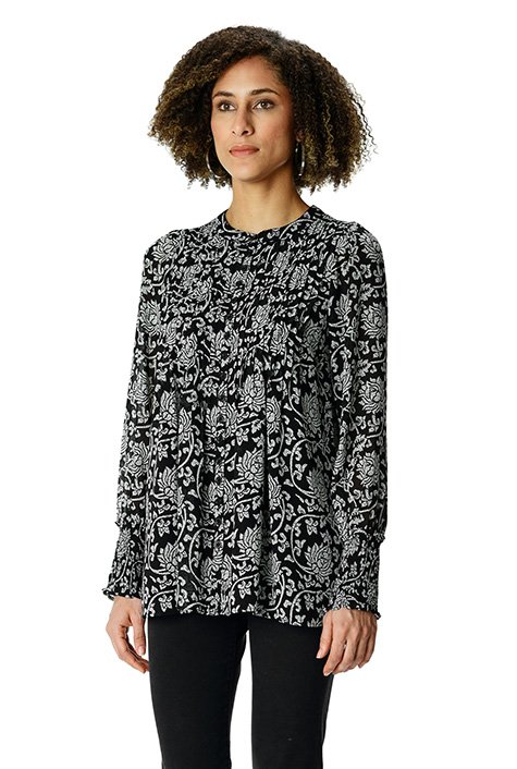 Shop Pintuck pleat floral vine print georgette tunic | eShakti