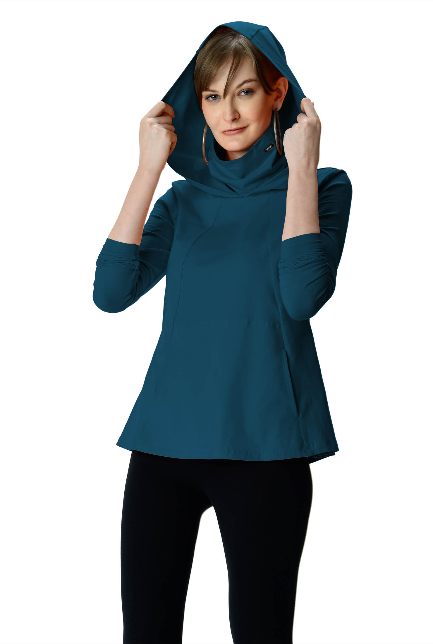 Shop Cotton knit hoodie tunic top with tubular mask eShakti
