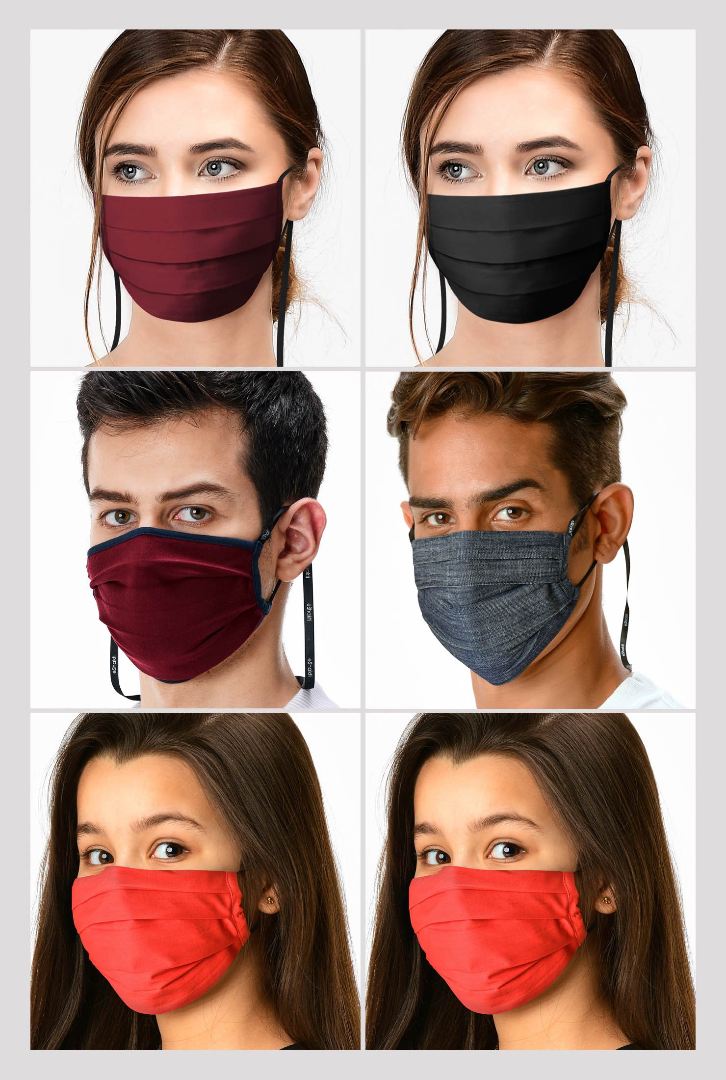 Shop Assorted cotton pleated face mask family pack - Set of 6 | eShakti