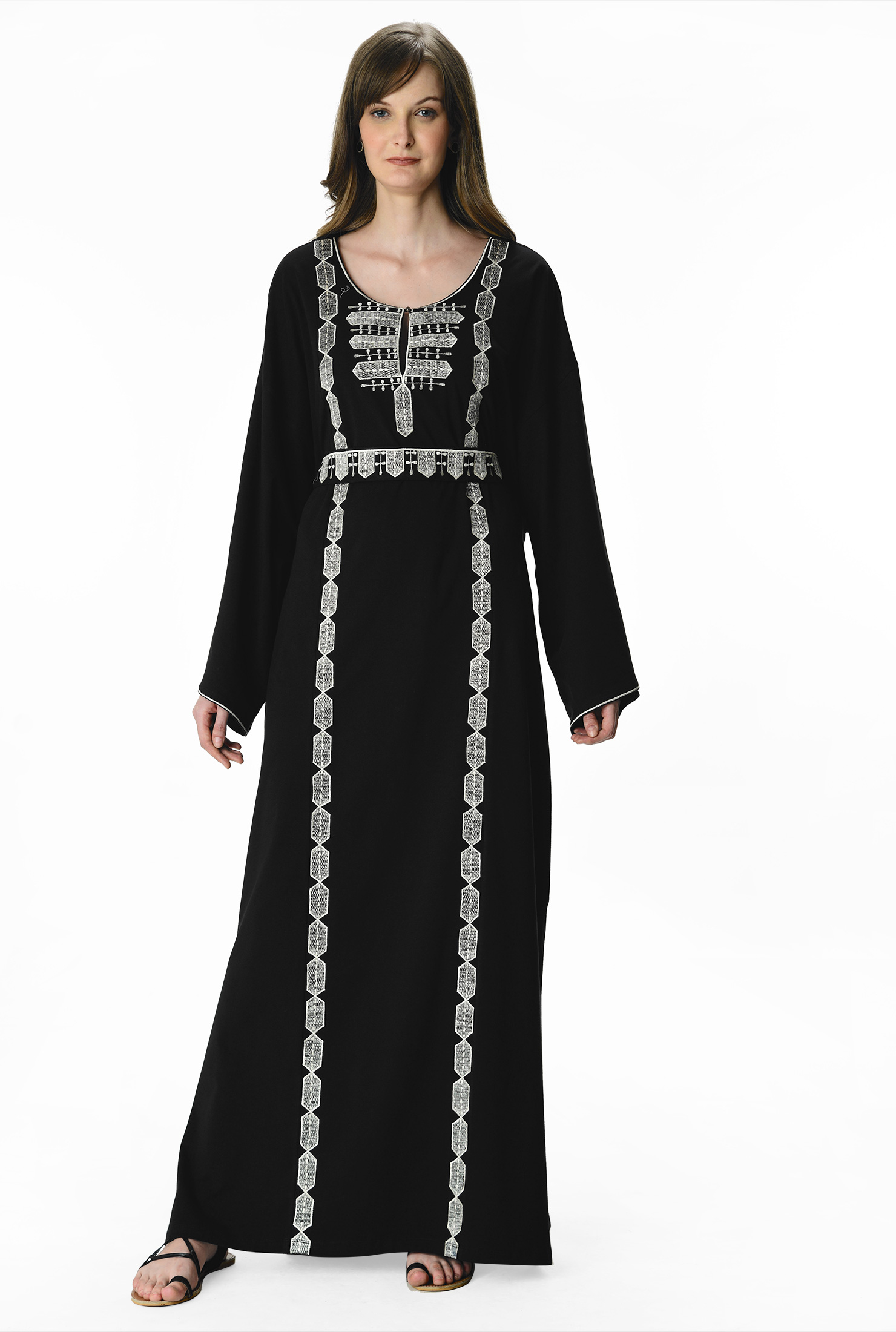 Shop Graphic embroidery cotton jersey kaftan eShakti