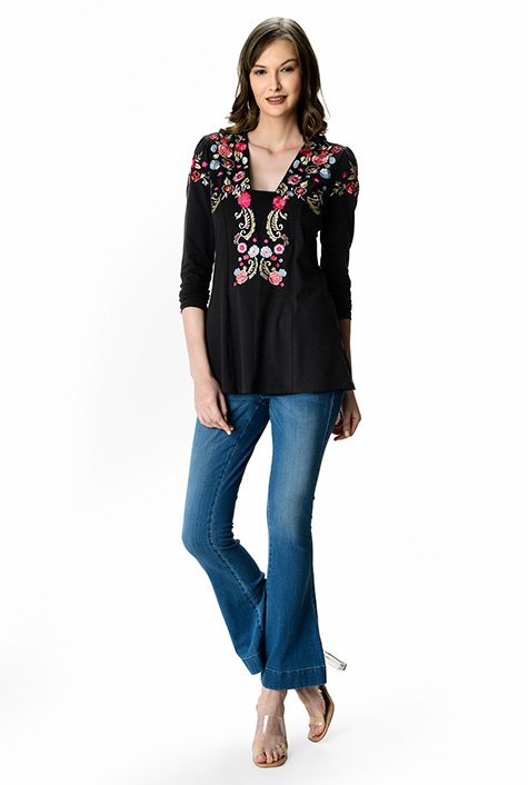 Pure Jill Cotton-Jersey Embroidered Tunic