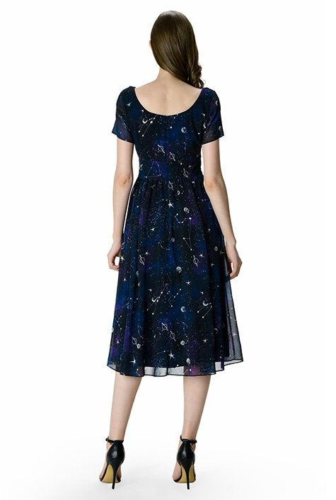 Shop Night sky print georgette banded empire dress | eShakti