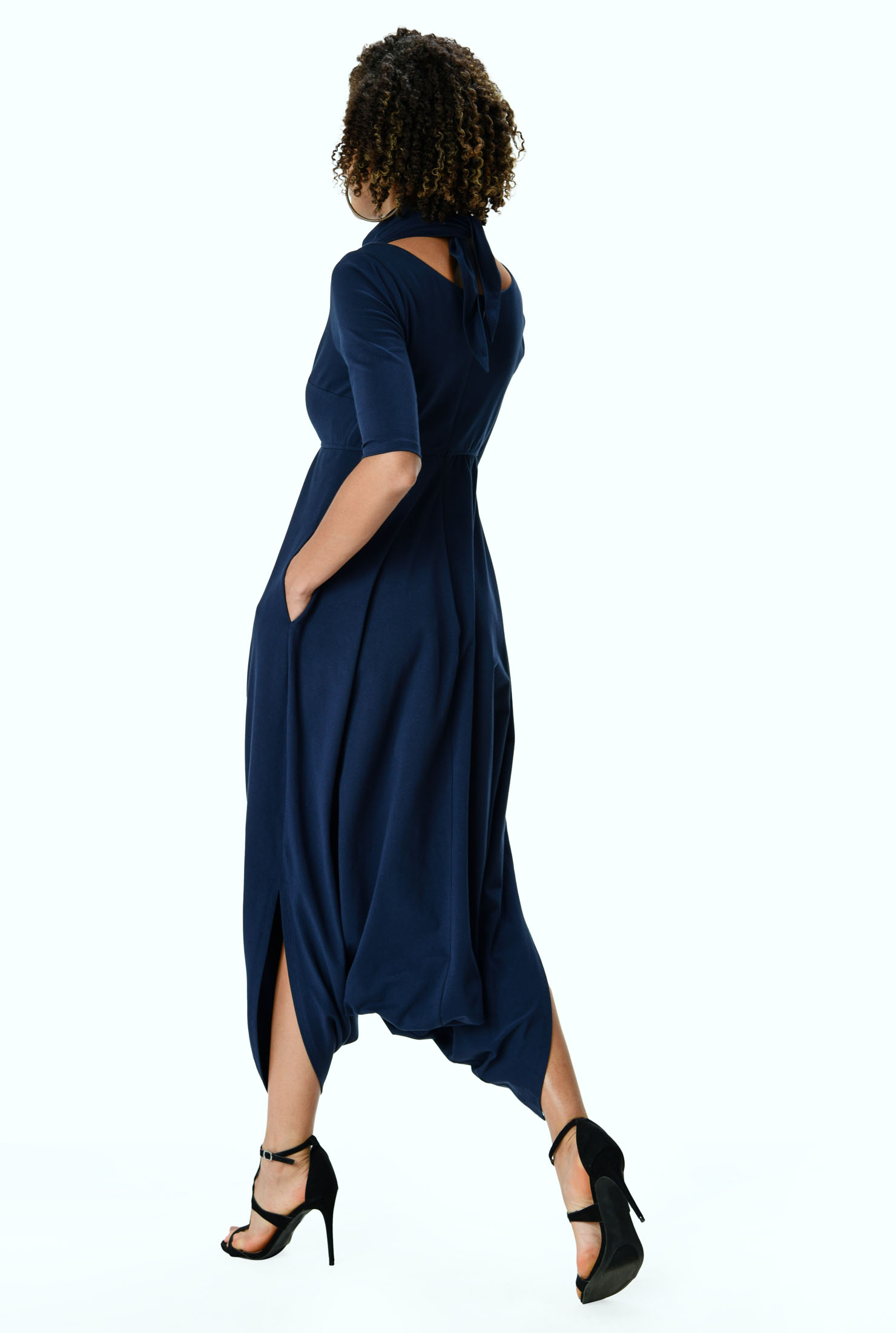 Shop Cotton jersey harem pant jumpsuit with scarf mask eShakti