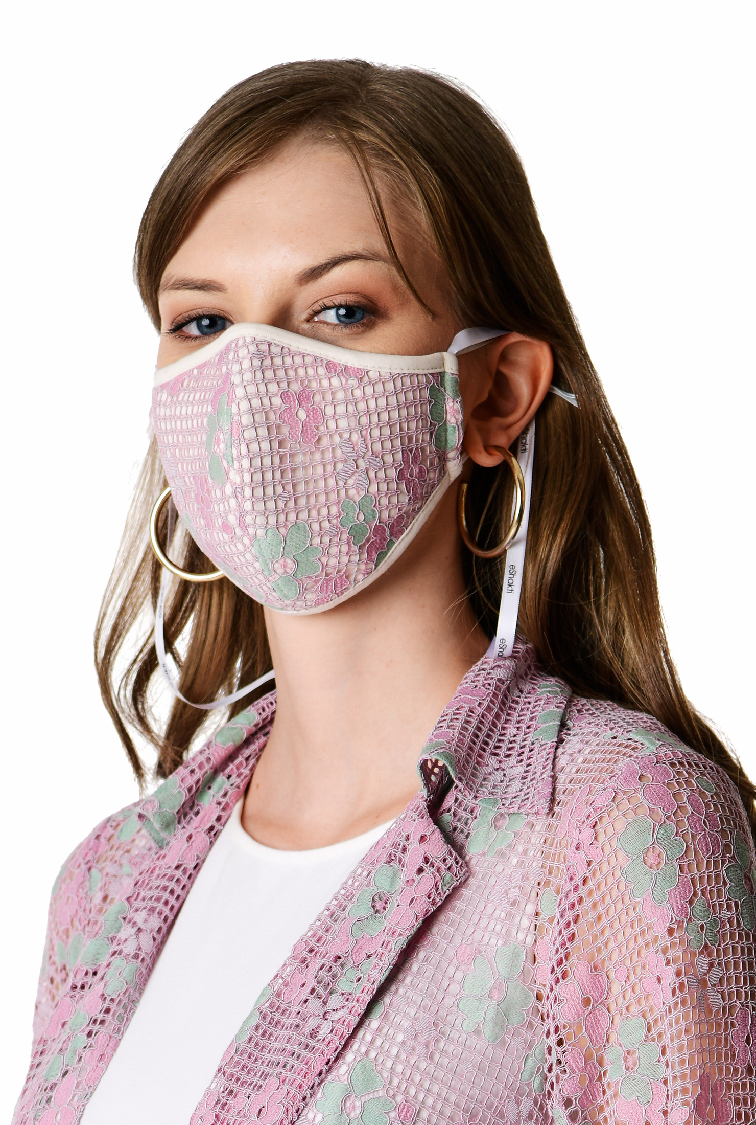 Shop Floral lace mesh shaped face mask eShakti