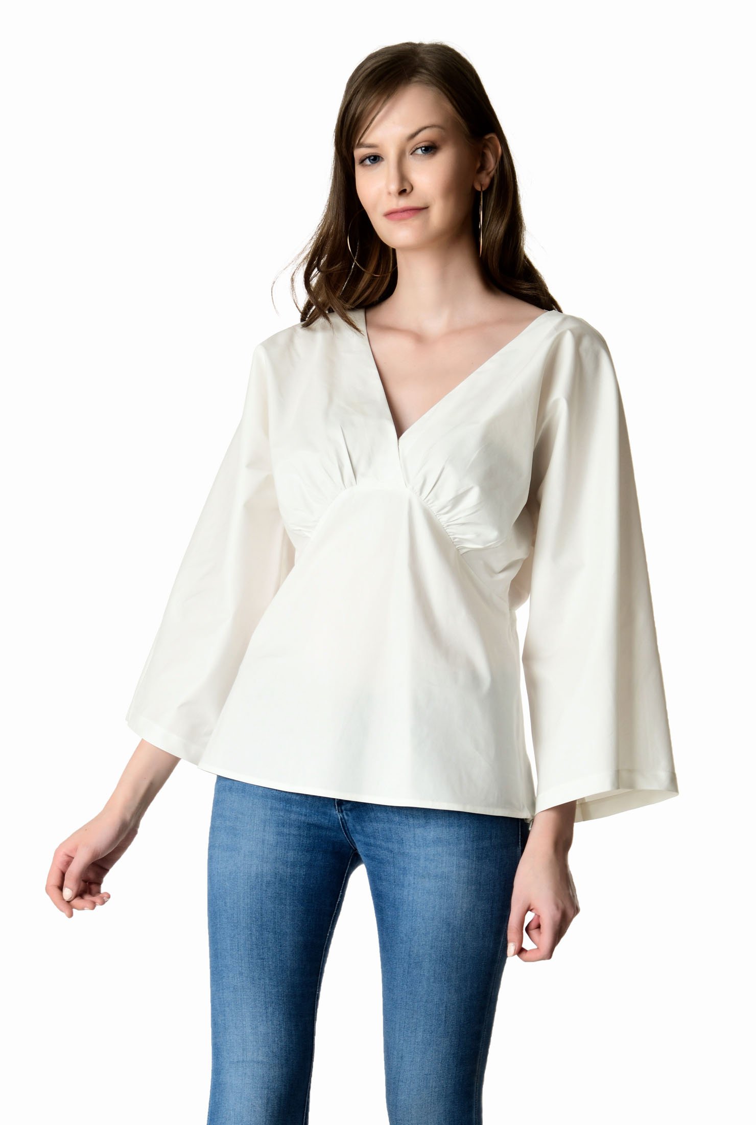 Shop Ruched empire cotton sateen blouse | eShakti