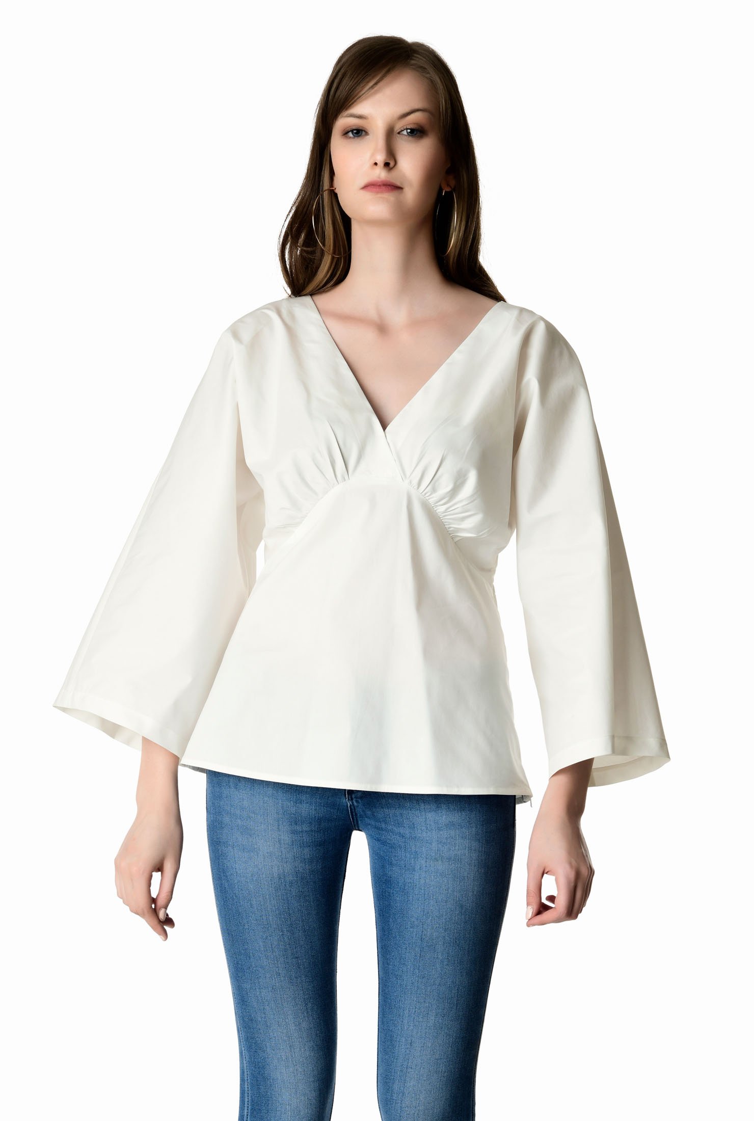 Shop Ruched empire cotton satin blouse | eShakti