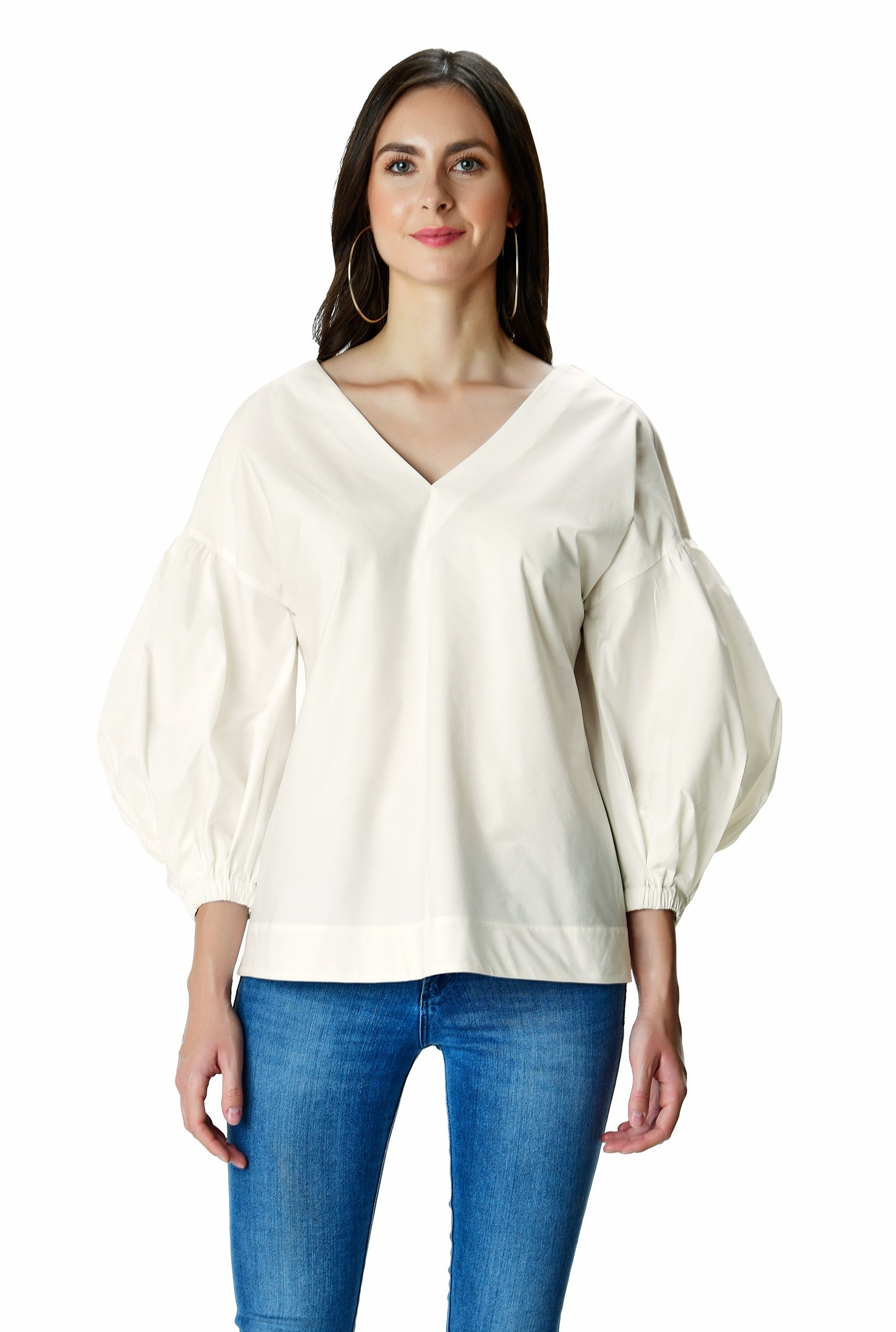 Shop Balloon sleeve cotton satin top | eShakti