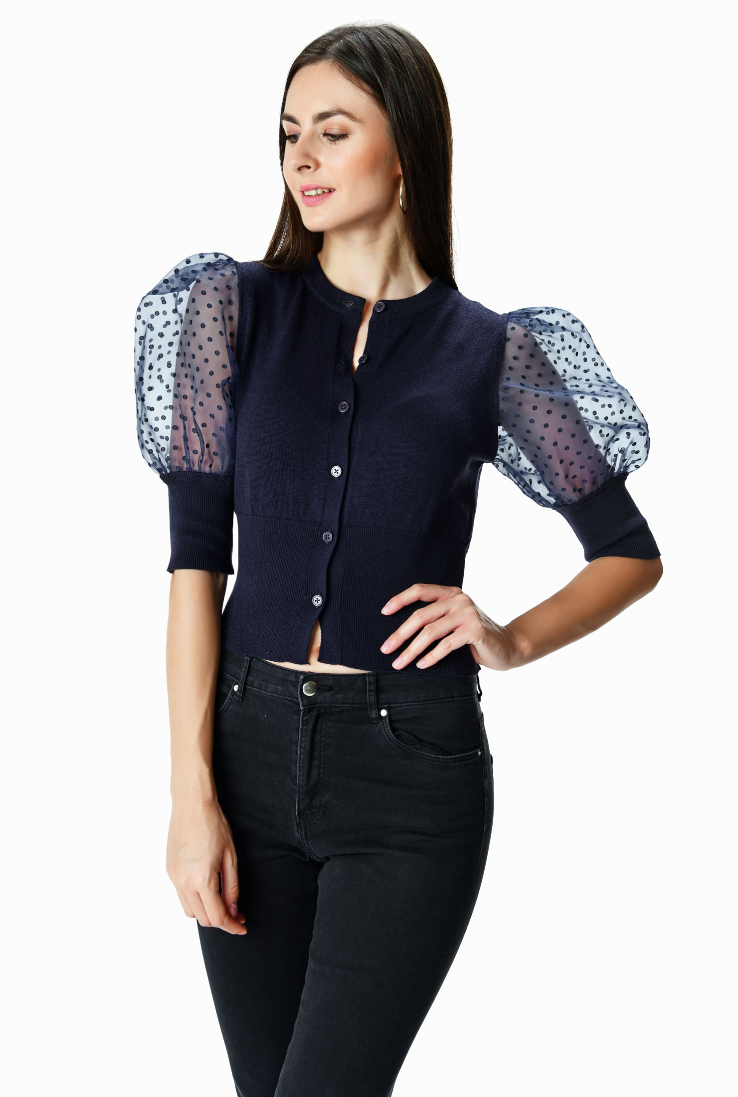 organza puff sleeve cardigan