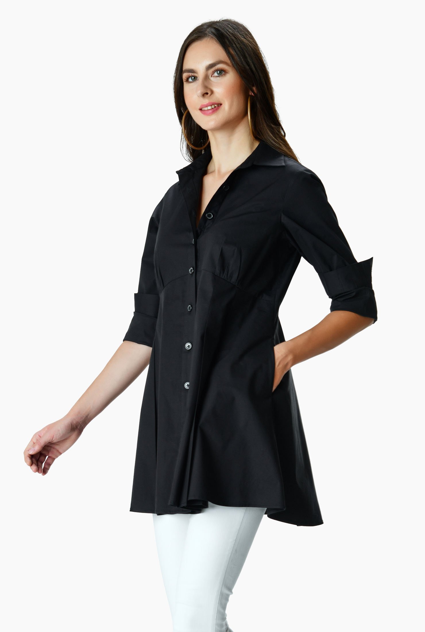 Shop Cotton Poplin Peplum Tunic Shirt Eshakti 4735