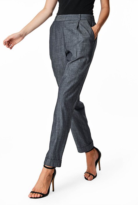 Blue Chambray Tapered Trousers - Matalan