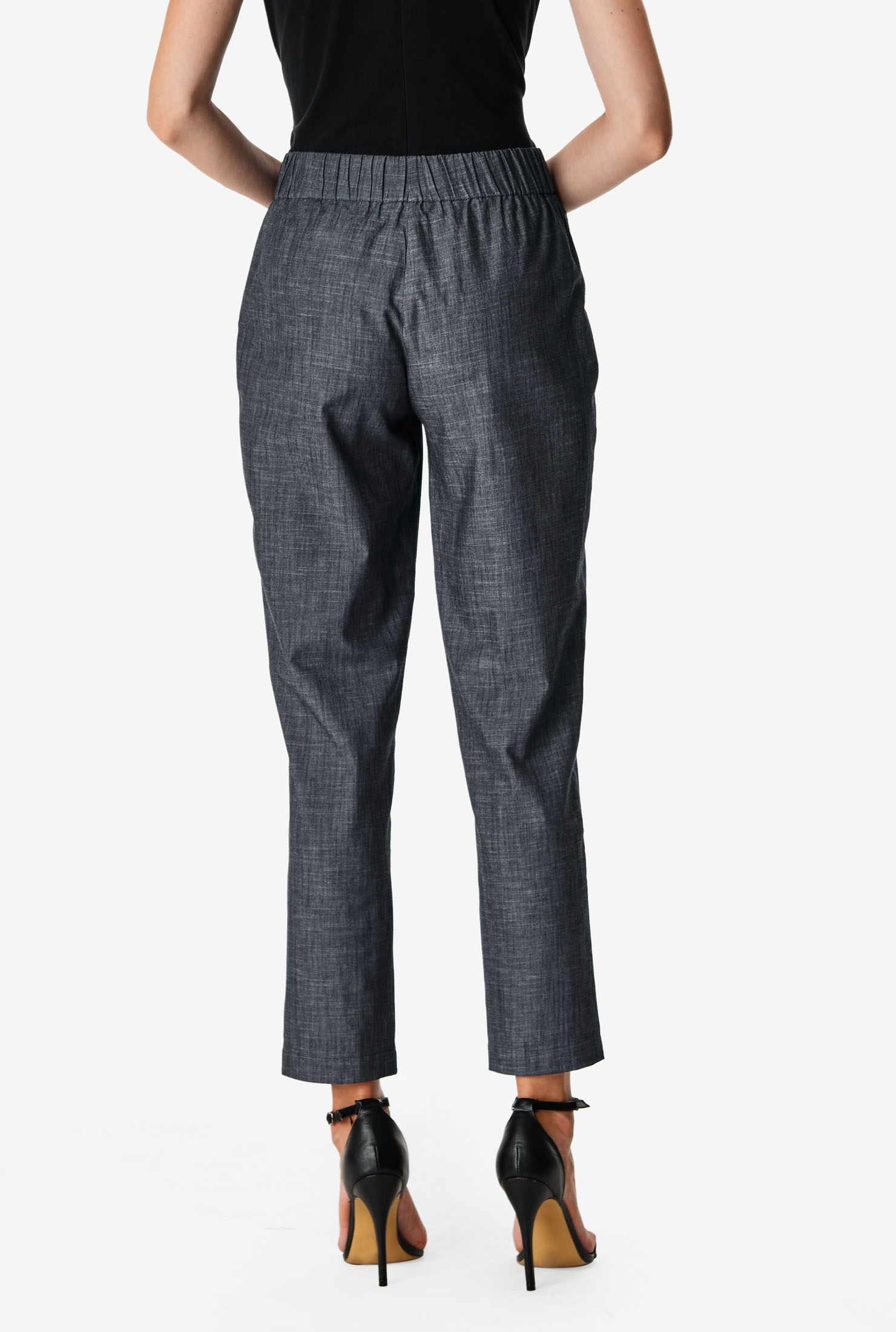 Shop Cotton chambray elastic waist pants eShakti