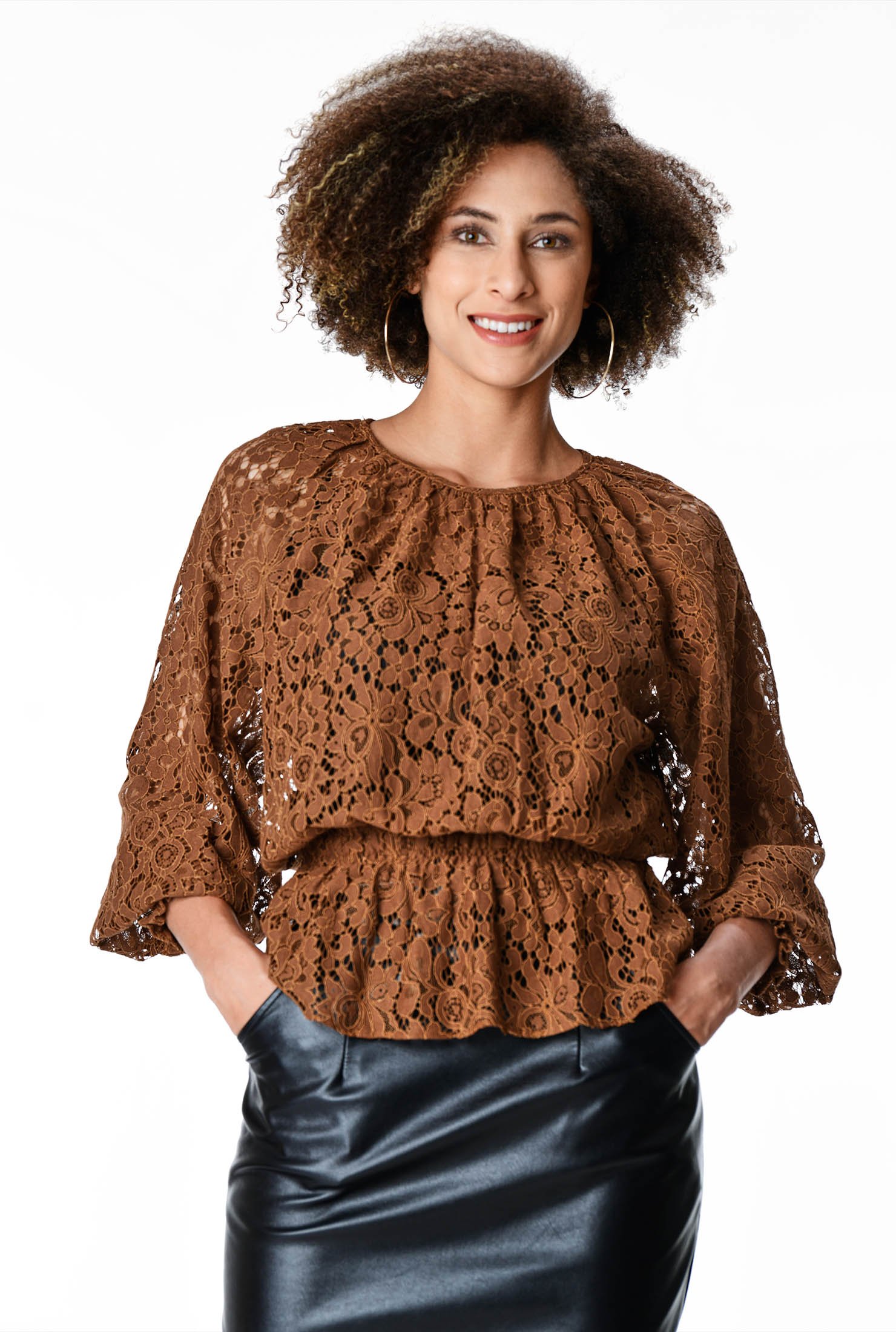 Shop Floral lace elastic waist blouse | eShakti