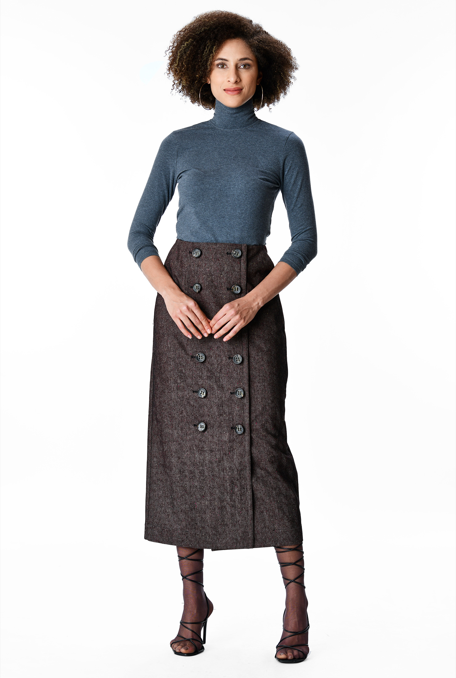 Shop Herringbone stripe wool blend pencil skirt eShakti