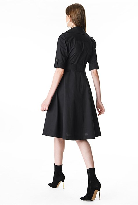 Button tab utility style cotton poplin shirtdress