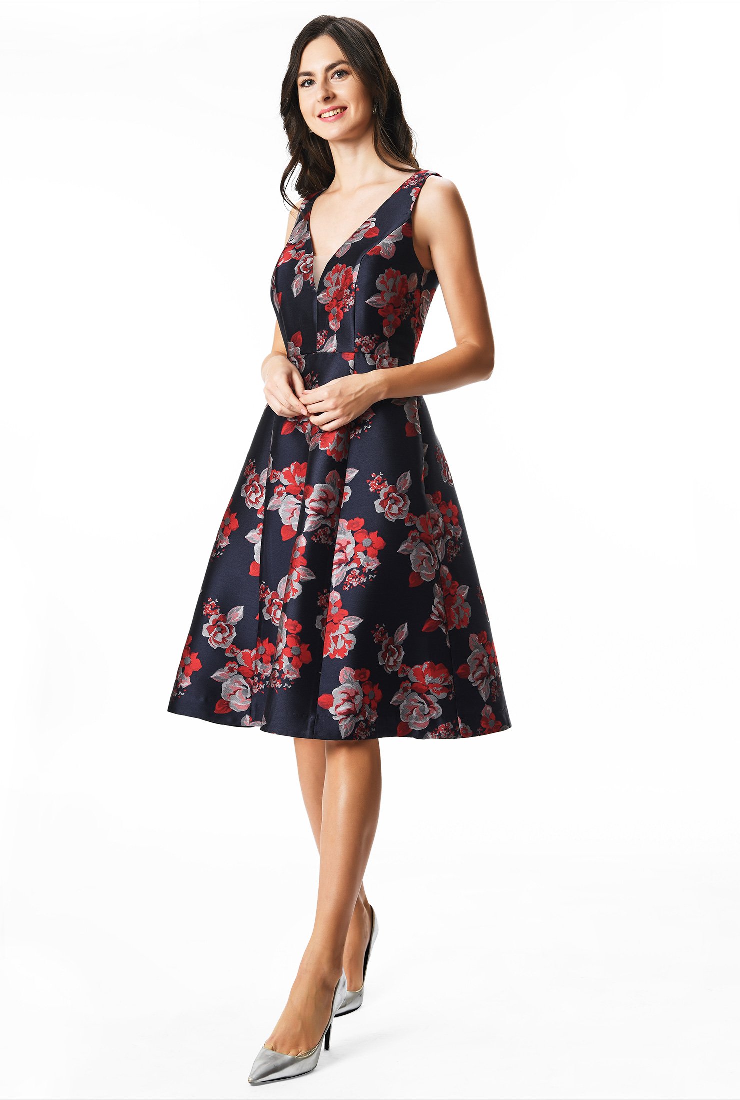 Shop Floral jacquard A-line dress | eShakti