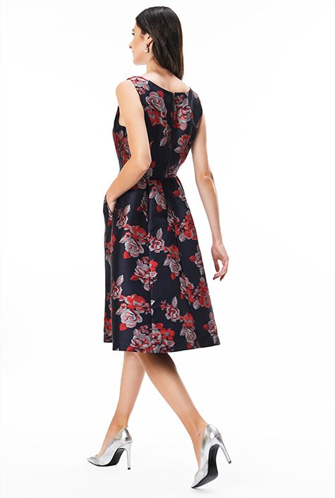 Floral jacquard A-line dress