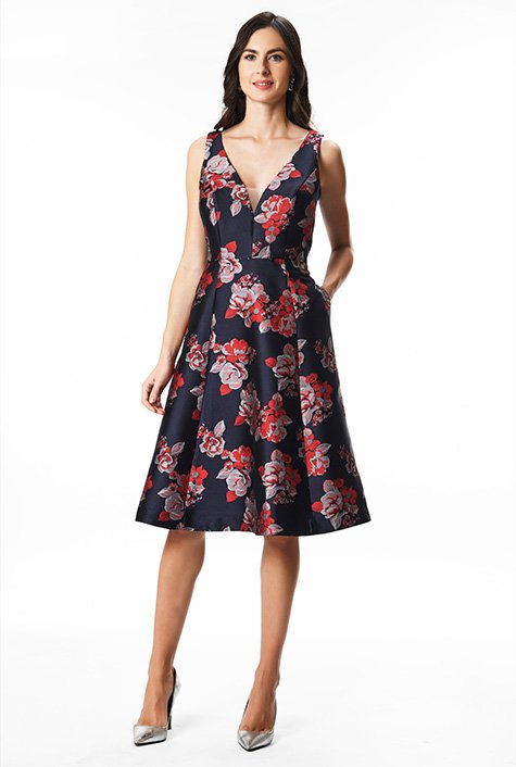 Floral jacquard A-line dress