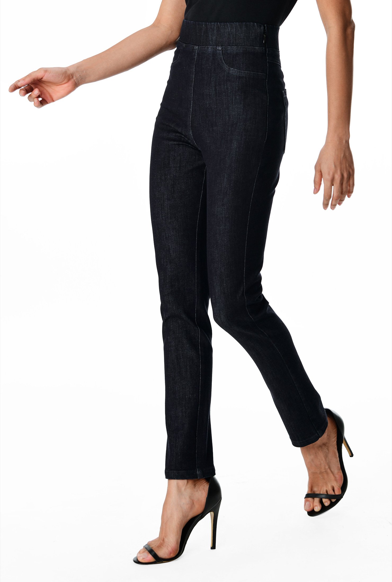 Shop Deep indigo skinny pull on jeans | eShakti