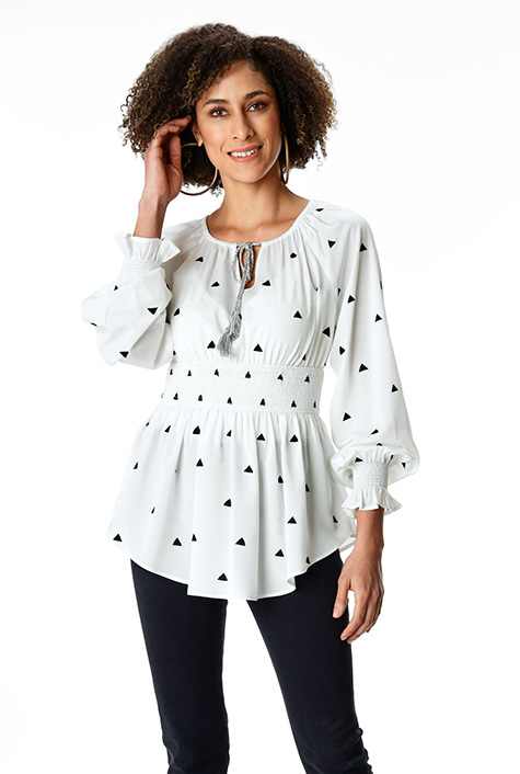 Shop Geo embroidery crepe peplum blouse | eShakti
