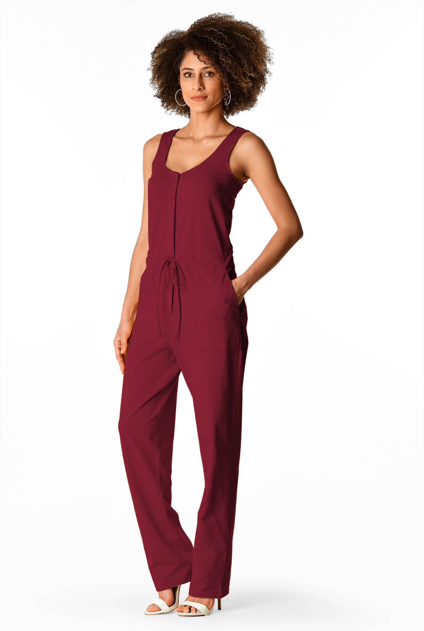 Shop Drawstring waist cotton jersey jumpsuit eShakti