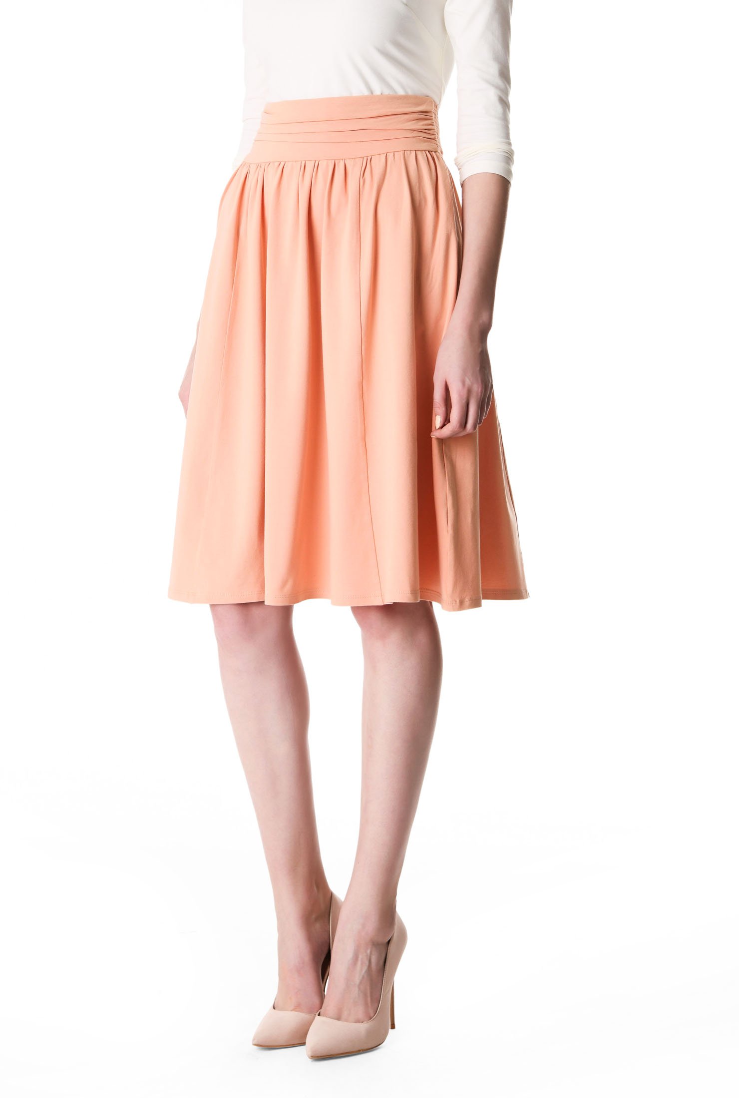 Shop Pleat waist cotton jersey skirt | eShakti