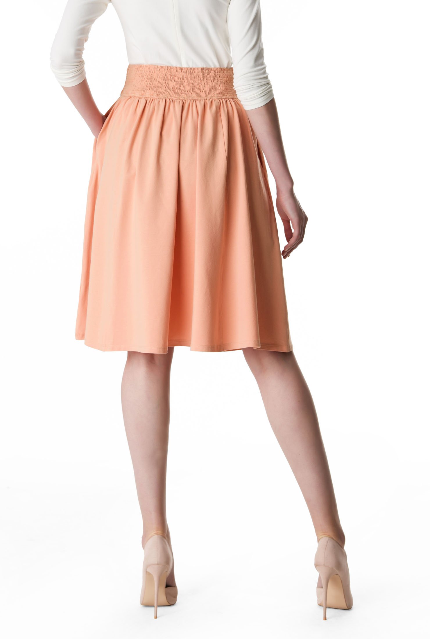 Shop Pleat waist cotton jersey skirt eShakti