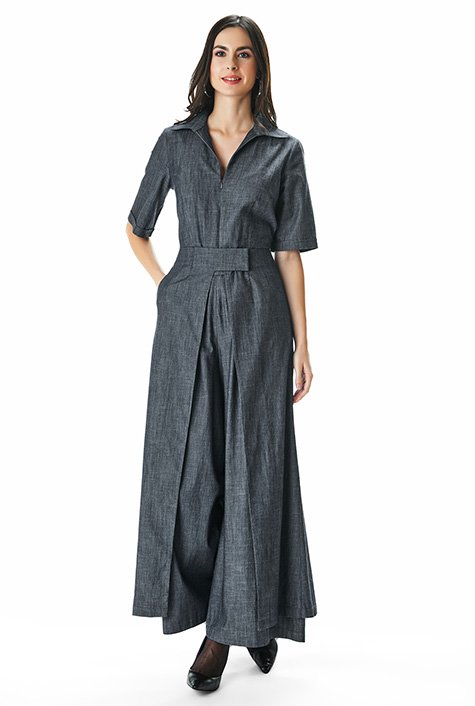 Shop Wrap Front Cotton Chambray Jumpsuit Eshakti