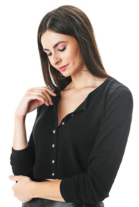 Shop Merino wool blend crop cardigan | eShakti