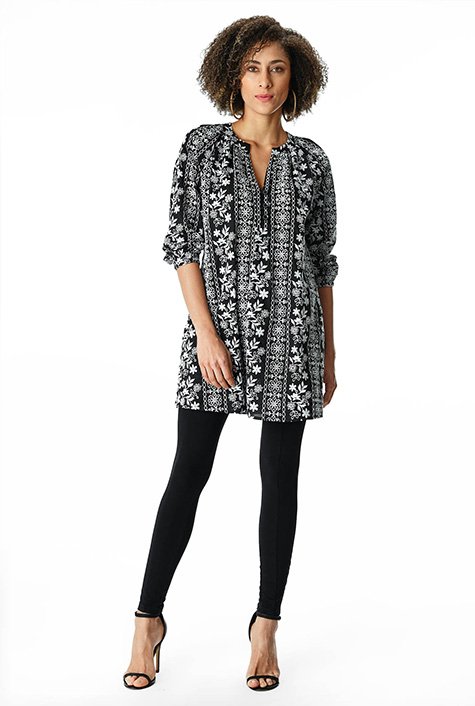 Shop Floral stripe embroidery eyelet cotton tunic | eShakti