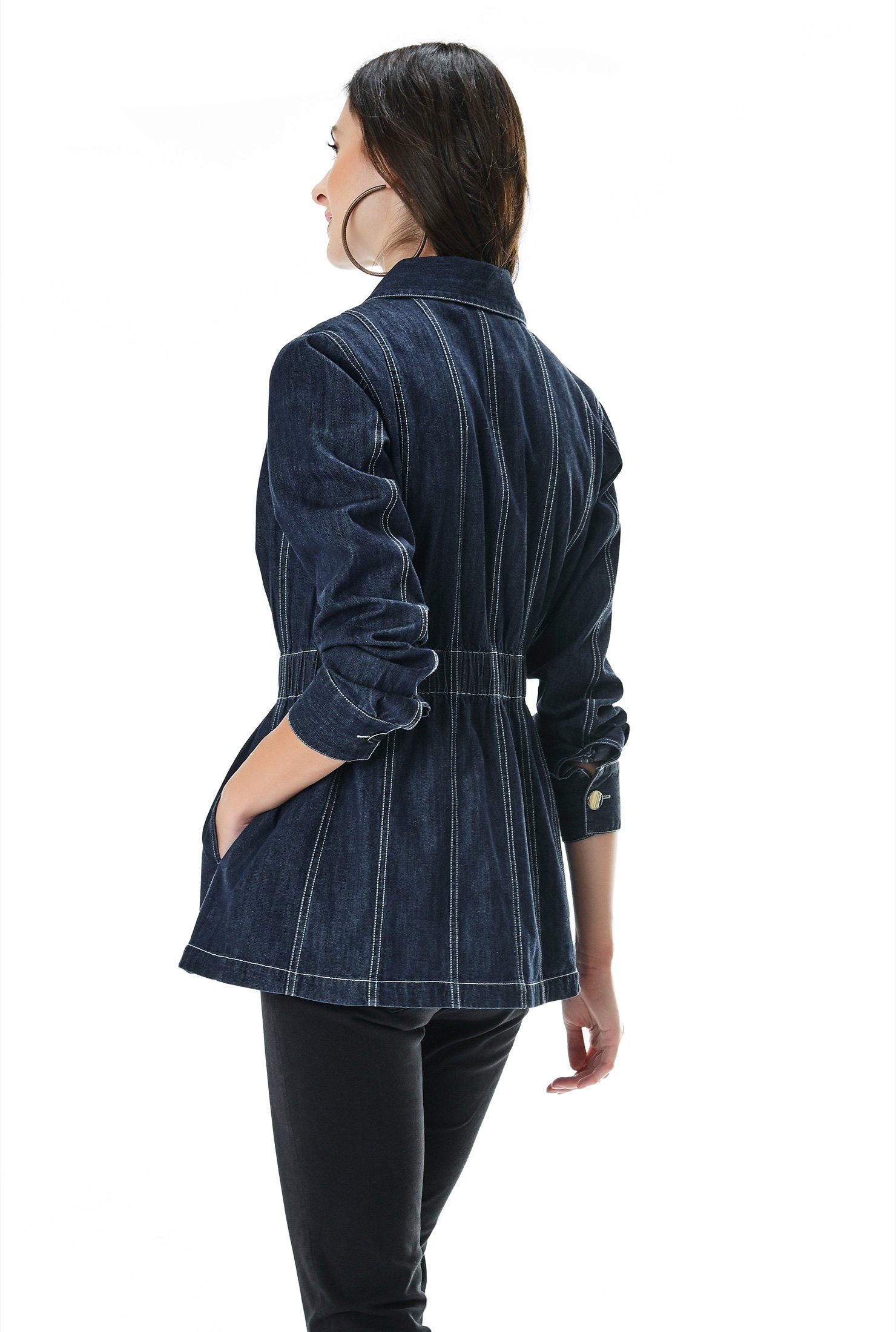 Shop Contrast seamed cotton denim jacket | eShakti