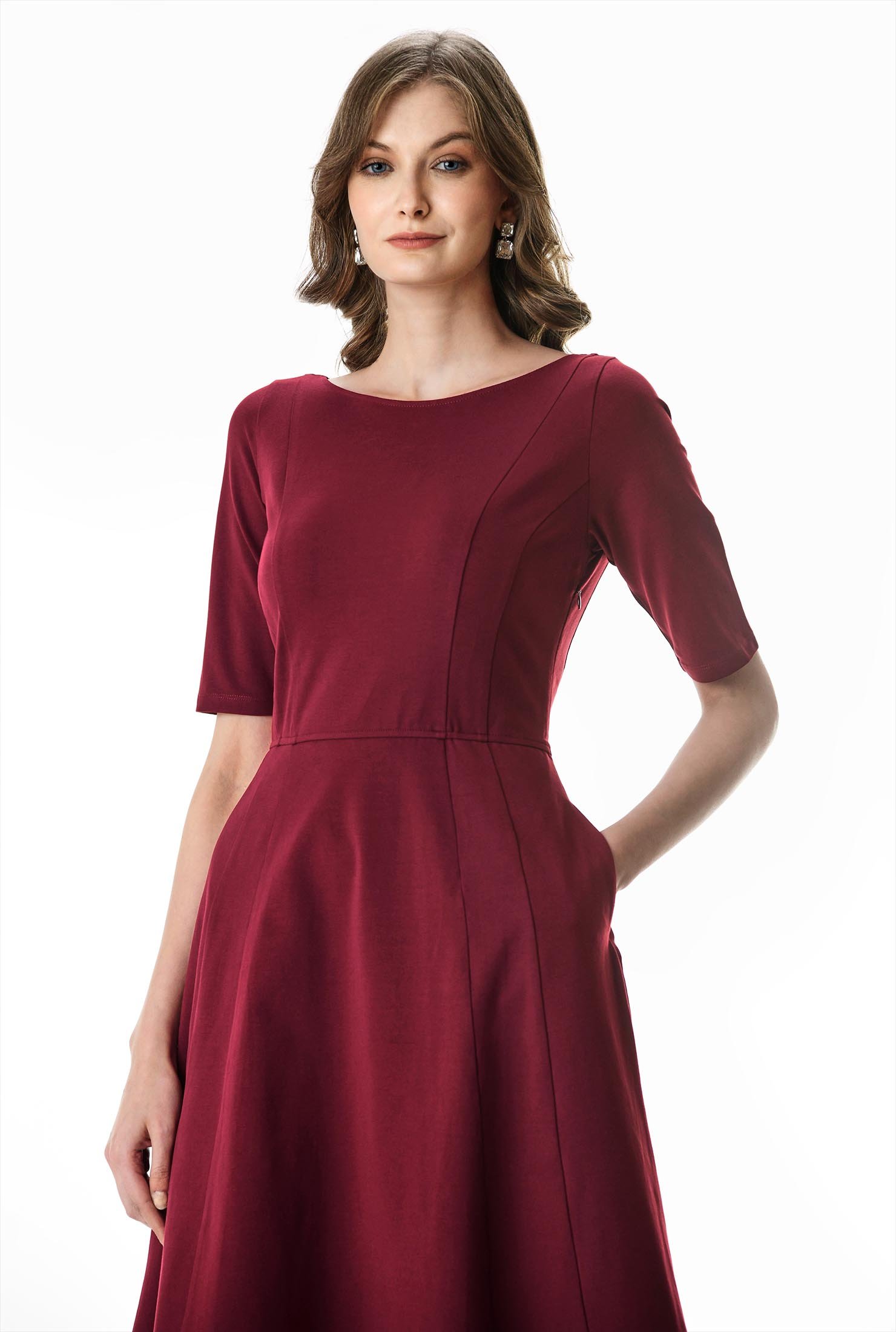 Shop Cotton jersey fit-and-flare dress | eShakti