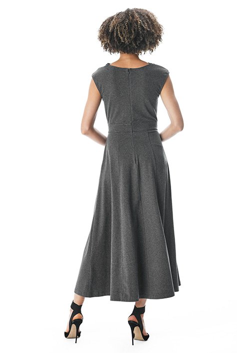 Drape neck cotton jersey fit-and-flare dress