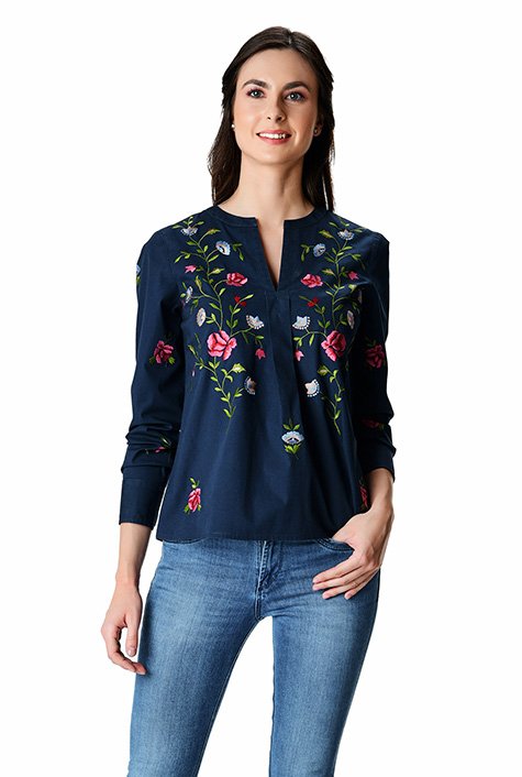 Floral embroidered cotton poplin tunic