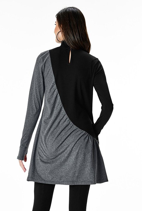 Ruched colorblock cotton jersey tunic top