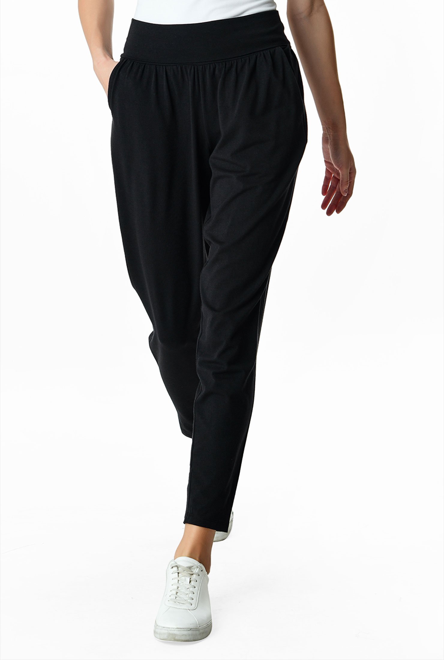 Shop Banded waist cotton modal jersey pants | eShakti