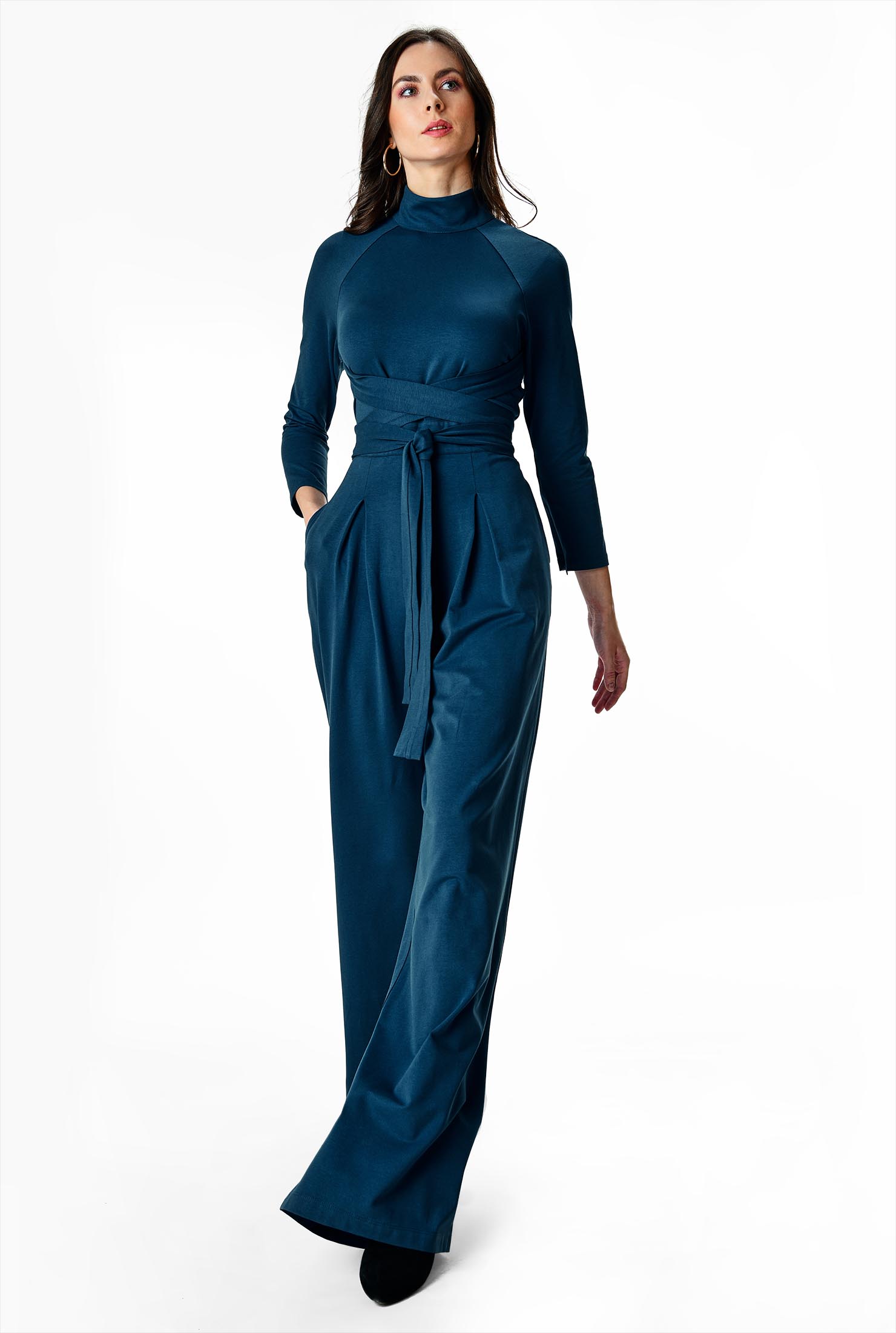 Shop Obi belt cotton jersey jumpsuit eShakti