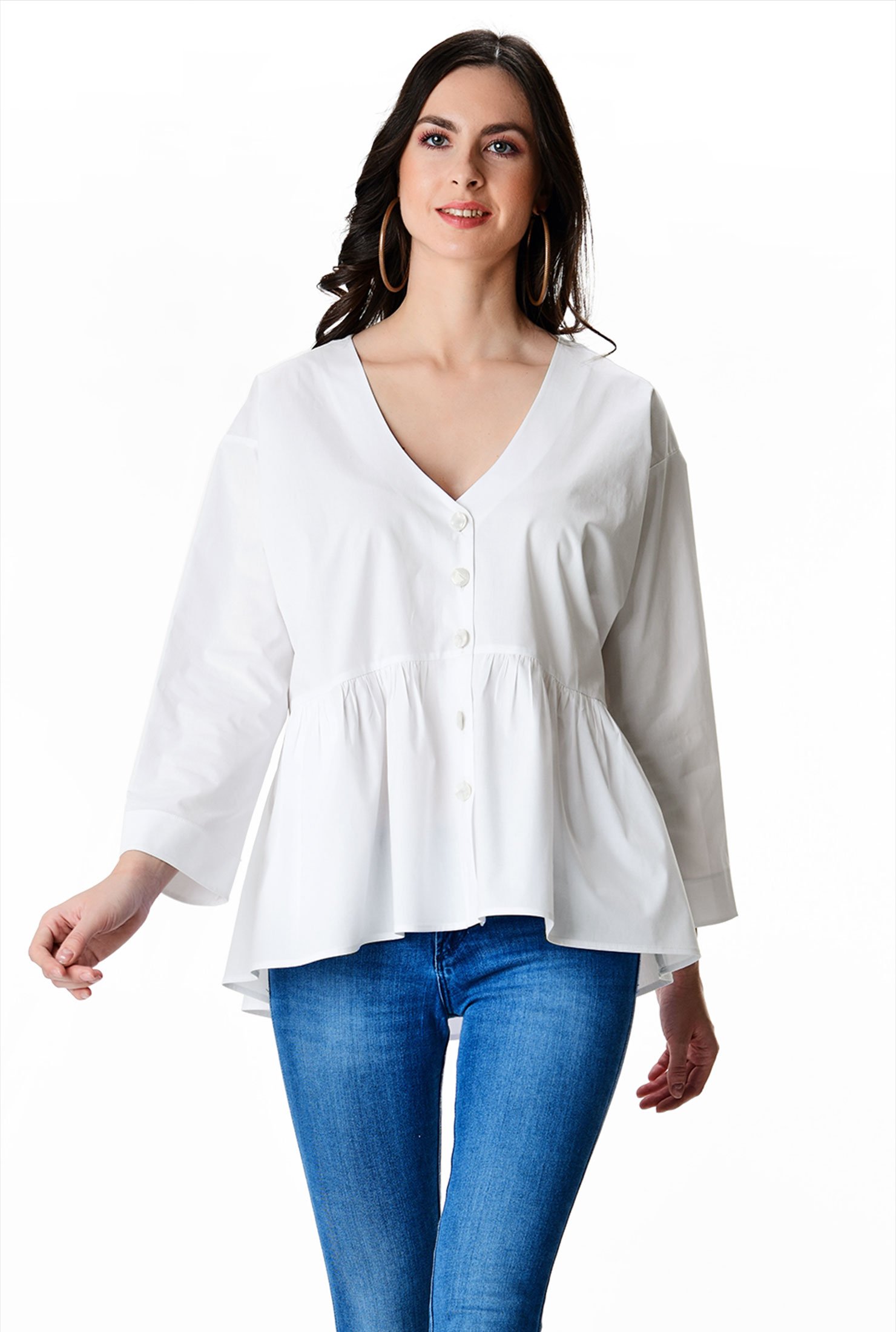 Shop Cotton poplin ruched peplum shirt | eShakti