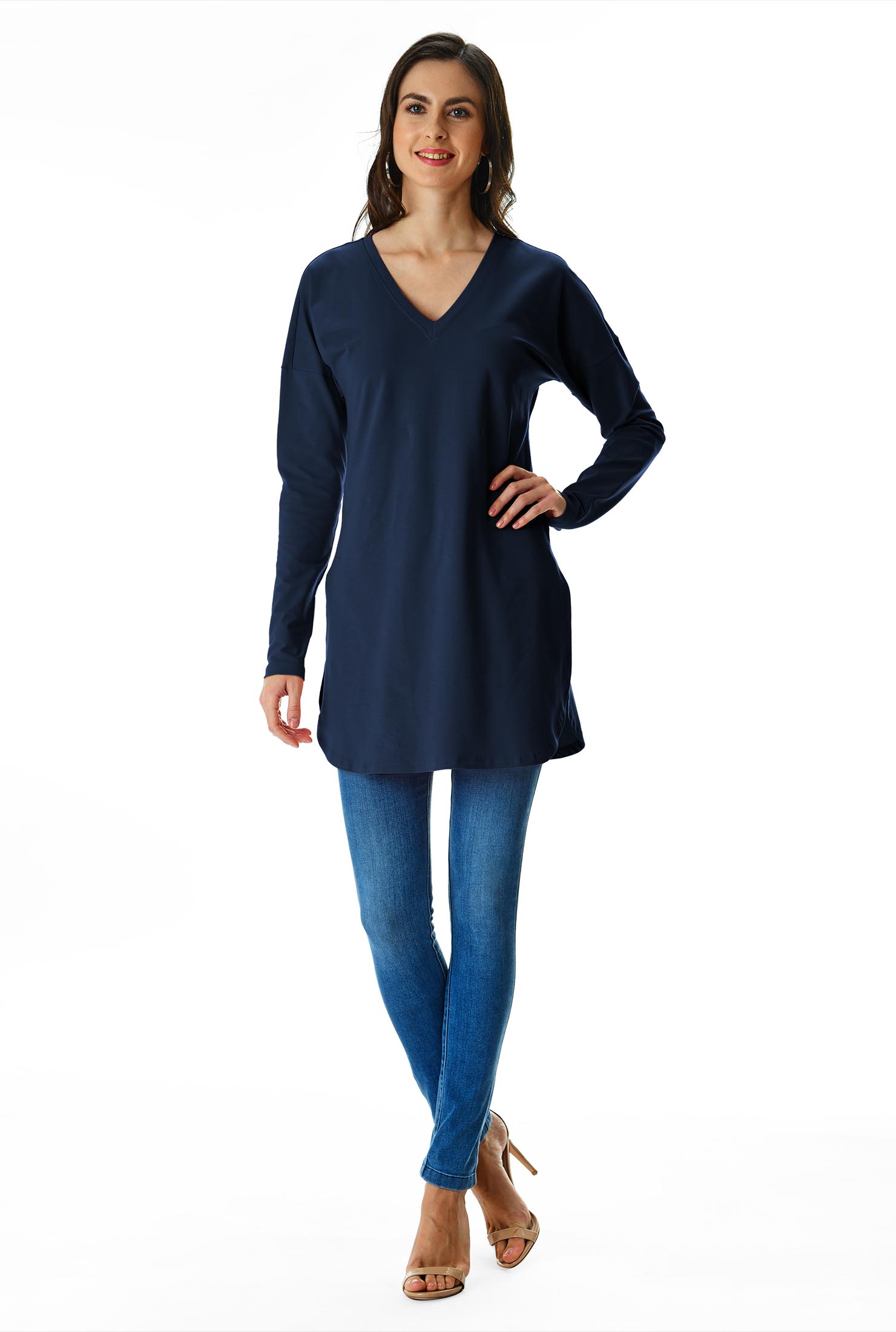 Shop Vented cotton jersey tunic eShakti