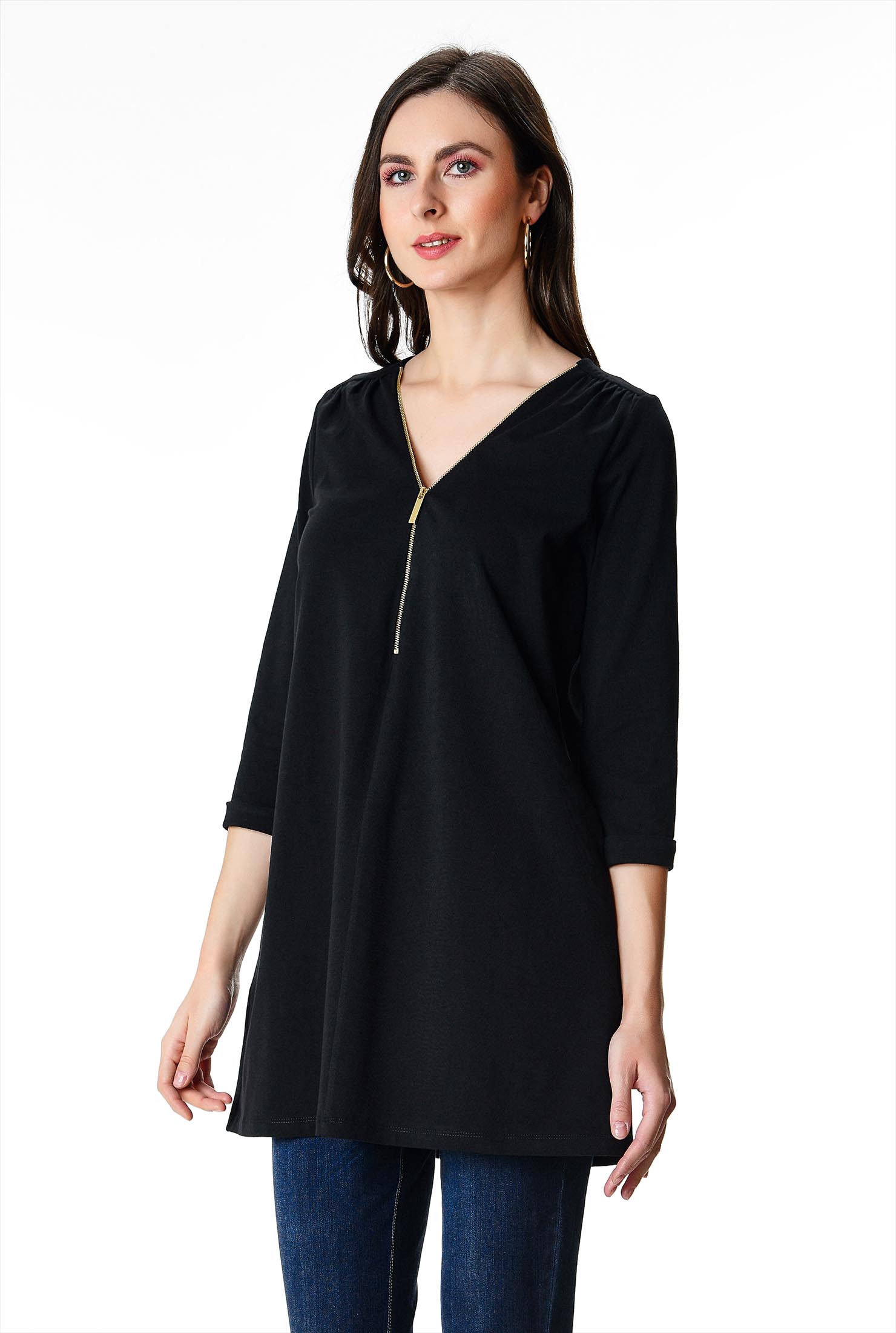 Shop Zip front cotton jersey tunic eShakti