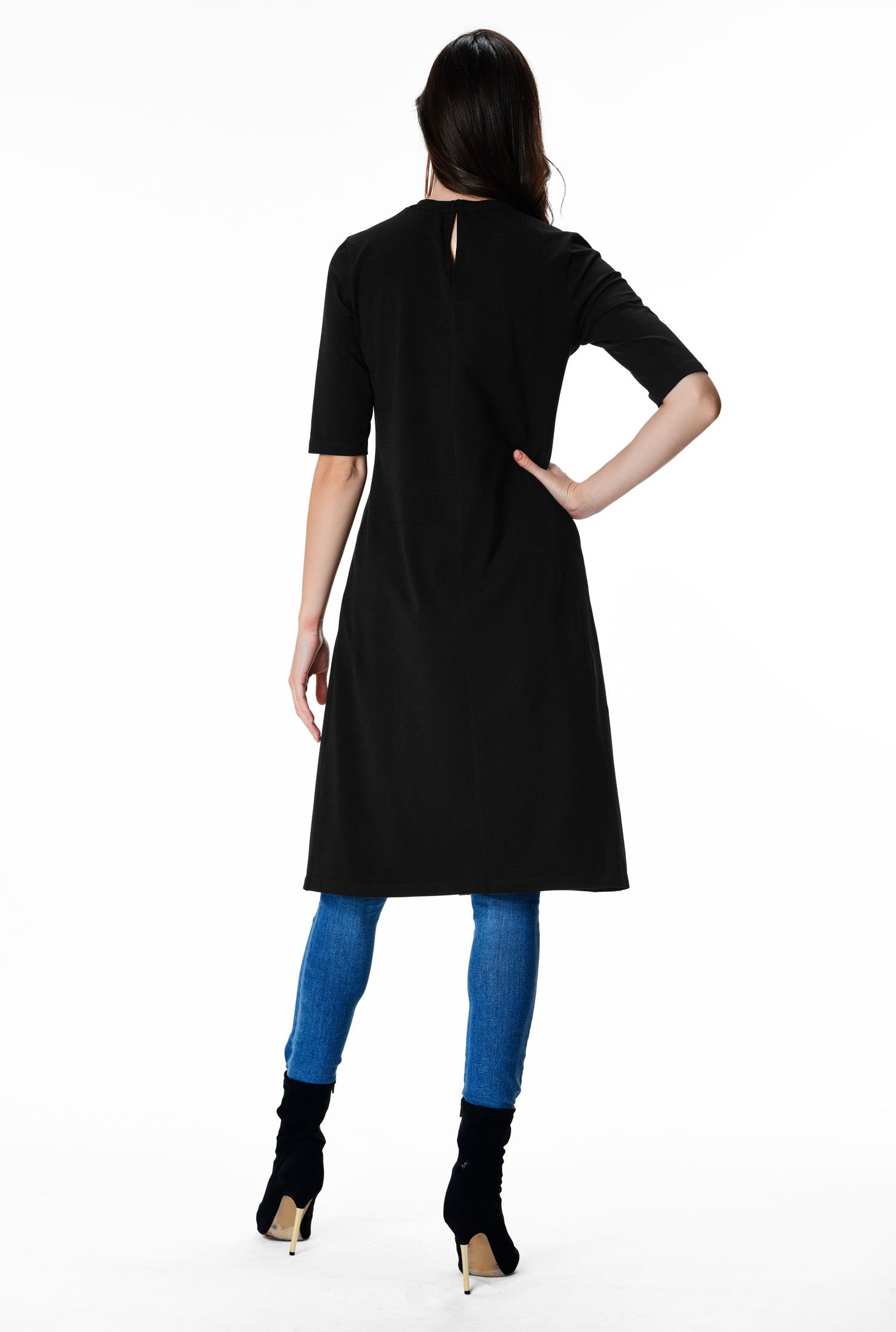 Shop Side vent cotton jersey tunic dress | eShakti