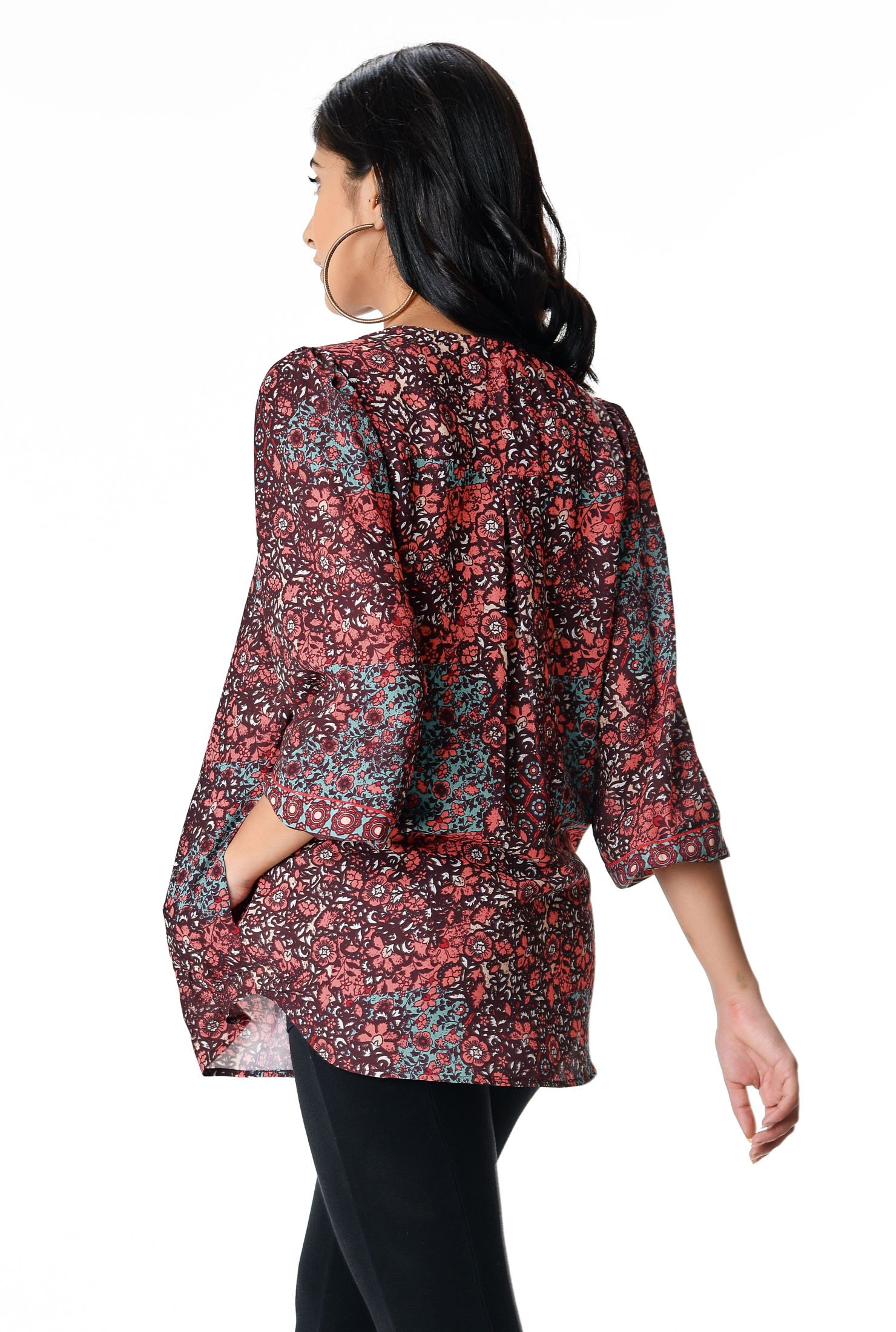 Shop Pintuck pleat floral print crepe tunic | eShakti