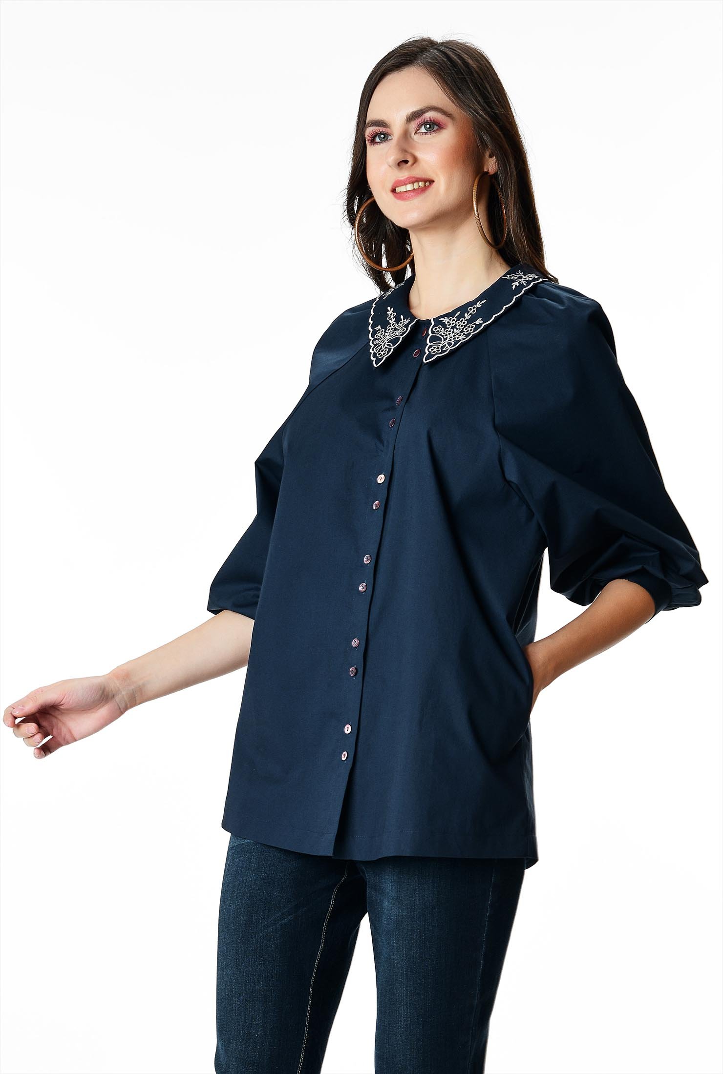 MEDI EMBROIDERY COLLAR BLOUSE www.cleanlineapp.com