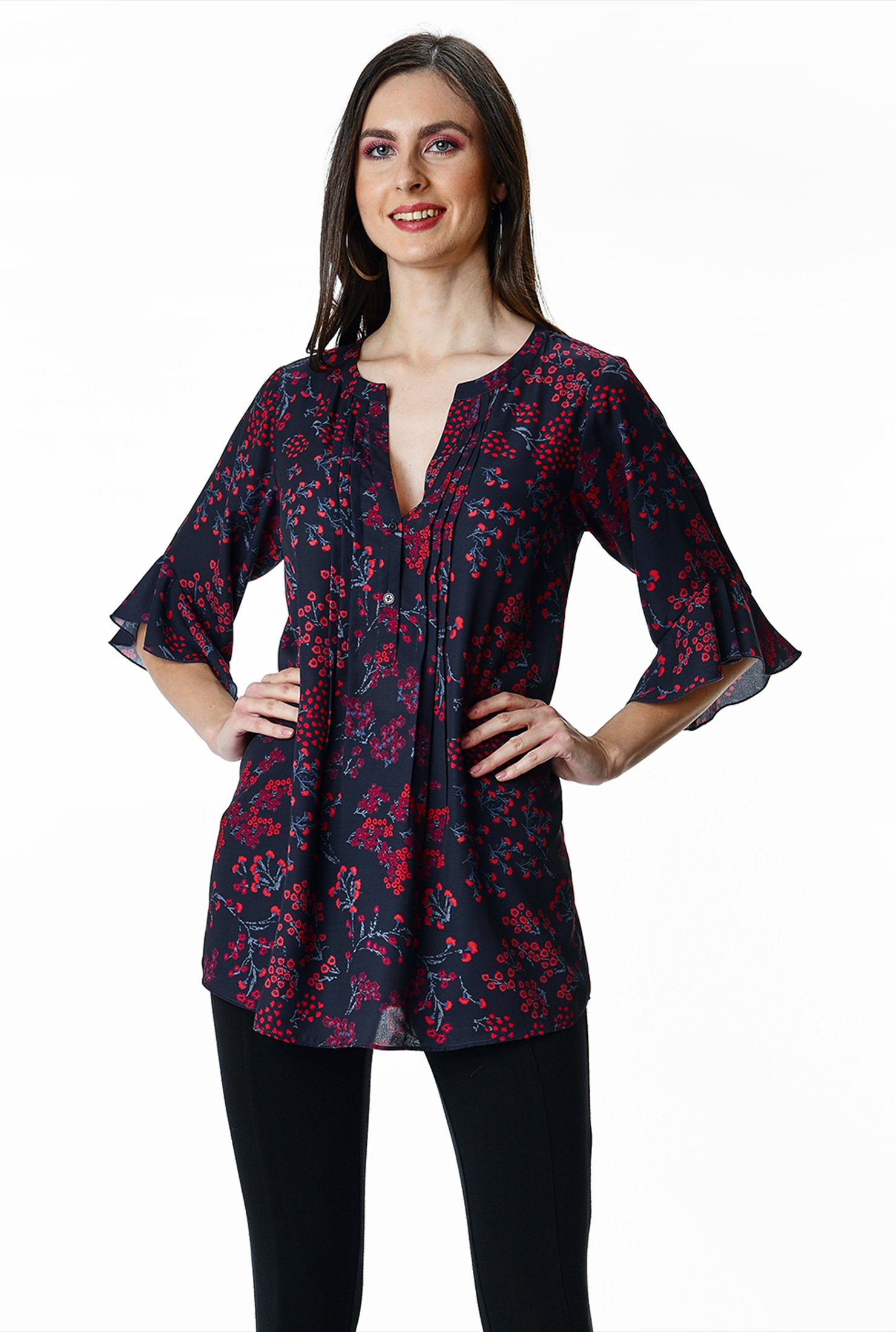 Shop Flutter sleeve floral print crepe blouse | eShakti